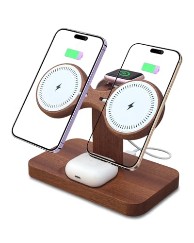 Xunhomon Dual Phone Charging Station for Apple Devices Wood Magnetic