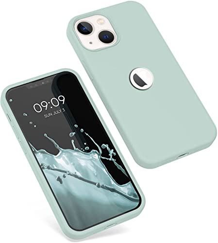 Image of Elzzi Microfiber Logo Cut Cover Compatible for iPhone 13 Case Liquid Silicone Covers Shockproof Back Cover with High Raised Camera Lips - Mint Green