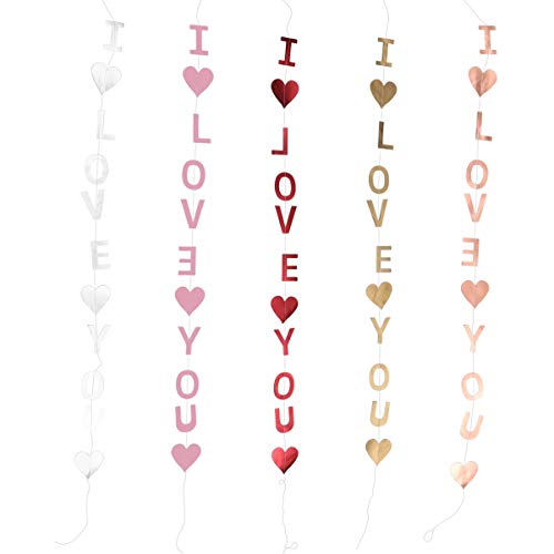STOBOK 5 Peças de Decoração de Guirlanda Do Dia Dos Namorados Eu Te Amo Pendurado Banner Papel Glitt