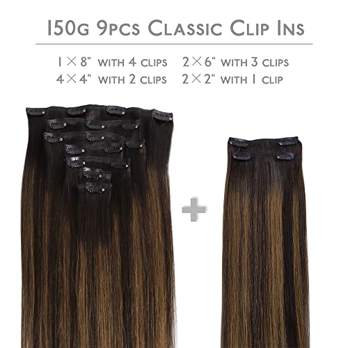 WENNALIFE Extensões de cabelo com presilha, 150 g 40,64 cm 9 peças de extensões de cabelo humano mar