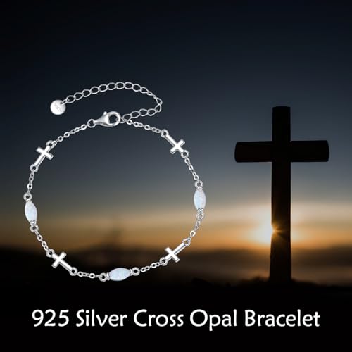 CRMAD Cross/Heart/Infinity/Star of David Bracelet for Women Sterling Silver Opal/Malachite/Moonstone Bracelet Cross Jewelry Gift for Women4