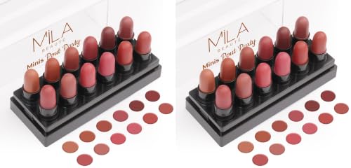 Image of Mila Beaute 12 Creamy Matte Mini Pout Party Lipstick Kit | Lip Hydrating & Light-weight | Long Lasting Lipsticks for Women | Suitable All Indian Tones - Nudes & Browns 14.4g (Pack of 2)