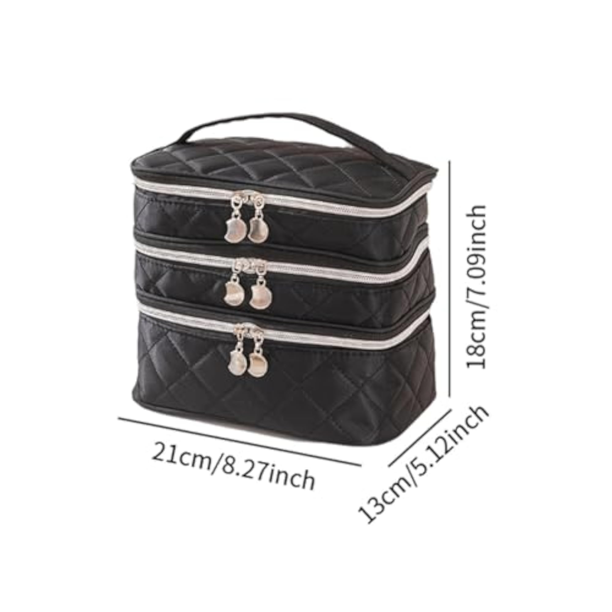 3 Floors Cosmetic Storage Bag for Brushes, Silver Zipper