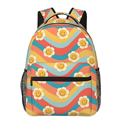 Aotximlat Daisy Groovy Flowers - mochilas psicodélicas com rostos sorridentes de arco-íris, mochilas para laptop de 15,6 polegadas para viagens, trabalho, presentes, bolsas leves para homens e