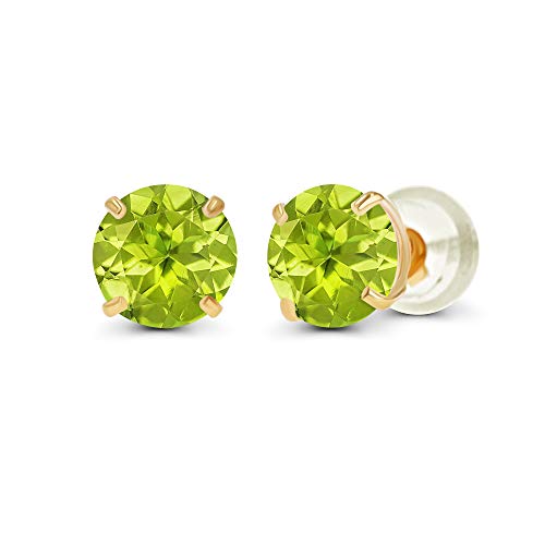 Solid 14K Yellow or White or Rose Gold 6mm Round Genuine Birthstone Gemstone Prong Set Stud Earrings For Women