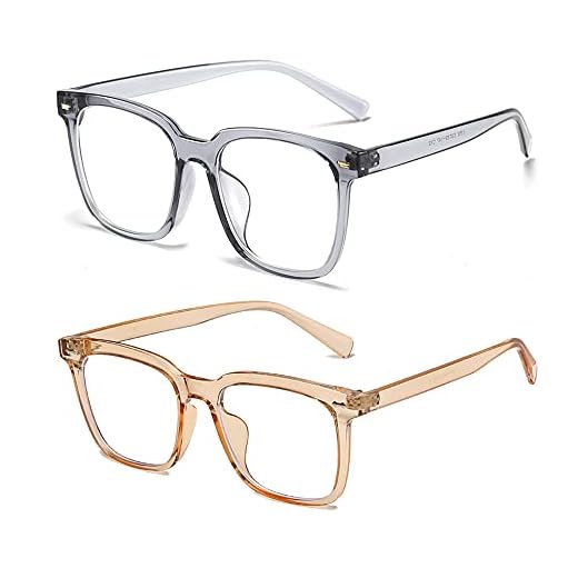 SUQ 2 Pack Gafas Luz Azul, Gafas de Lentes Transparente, Gafas Estilo Retro Unisex Gafas, No Prescripción Gafas, Ordenador Gafas Filtro, para Accesorios Descorativos, Gaming PC TV