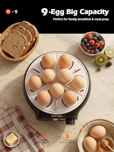 SUSTEAS Rapid Egg Cooker 9 Eggs, Soft, Medium, Hard Boiled, Poached - image 9
