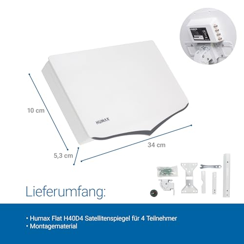 HUMAX Flat H40D4 Quad Flachantenne SAT, Satellitenantenne flach mit Quad-LNB, 4 Teilnehmer, einfache...