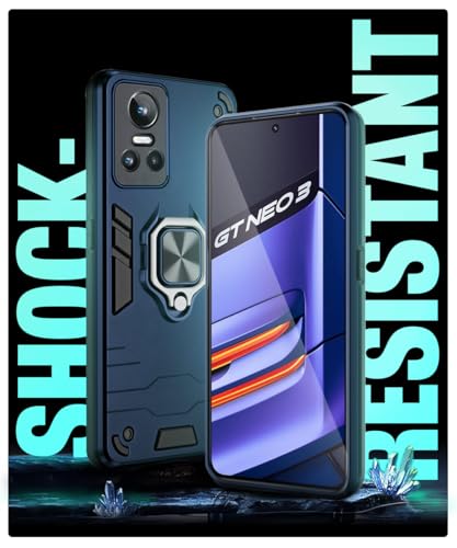 Image of WOW IMAGINE Shock Proof Back Case Mobile Cover for Realme GT Neo 3 5G | Back Cover Case (Tough Armor | Hybrid PC + TPU | Ring Holder & in-Built Kickstand | Blue)
