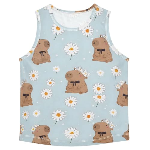 Bolaz Boys Athletic Quick Dry Tank Top Sleeveless Workout T Shirts Age 11-15,Little Daisy Capybara Pattern