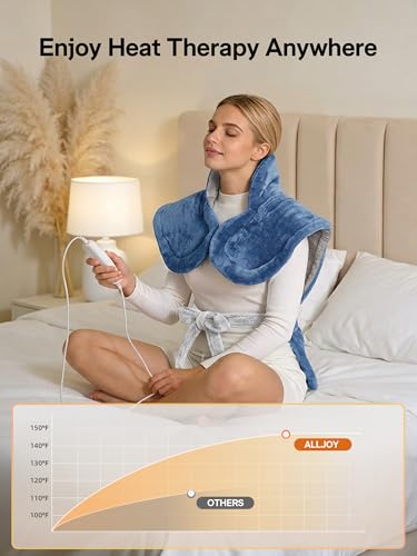 Image of ALLJOY Heating Pad for Back Pain Relief, 24 inchx33 inch Weighted Heating Pads for Neck and Shoulder, Gifts for Women Men, Back Heating Pads Fast-Heating with 10 Heat Settings, 4 Timing Setting, Blue