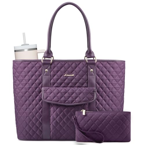 LOVEVOOK Laptop Tote Bag for Women 15.6 Inch Waterproof Computer Bag for Laptop for Womens Quilted Travel Work Tote Bags for Women Stylish Laptop Bag Purse with Luggage Sleeve for Teacher Nurse Office