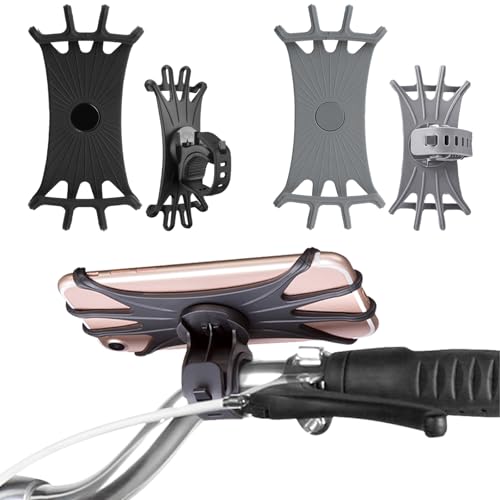 HTTDSLF 2 Piezas Soporte Móvil Bicicleta Universal, 360° Rotación Soporte Móvil Moto, Anti Vibración y Porta Movil Moto Manillar, Ajustable Silicona Compatible con 4'-6,8' Móvil