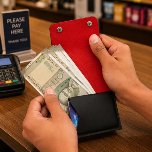 Image of The Wallet Store ClickKiss Genuine Leather Wallet for Men - Red