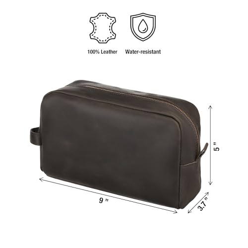 Awesometik Mens Travel Bag Toiletries Organizer Case for Grooming, Toiletry Bag for Men, Travel Essentials Shaving Dopp Kit, Geniune Leather Water Resistant Cosmetic Bag Pouch (Dark Brown)2