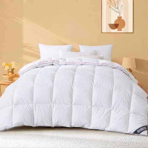 BedFabtasy Luxury Gusseted Feathers Down Duvet Super King Size 10.5 Tog, 100% Cotton Cover, Breathable & Soft & Down Proof, 600TC, Hotel Quality Super King Size Quilt, All Season & Machine Washable