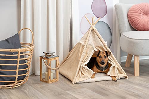 Trixie rutschfestes Tipi für Hunde und Katzen im angesagten Boho-Design Tipi Boho, 55 × 65 × 55 cm, BEIGE - mit integriertem, waschmaschinengeeignetem Wendekissen - 38211
