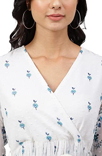 Image of Janasya Women's Dobby Georgette Floral Printed Fit & Flare Dress