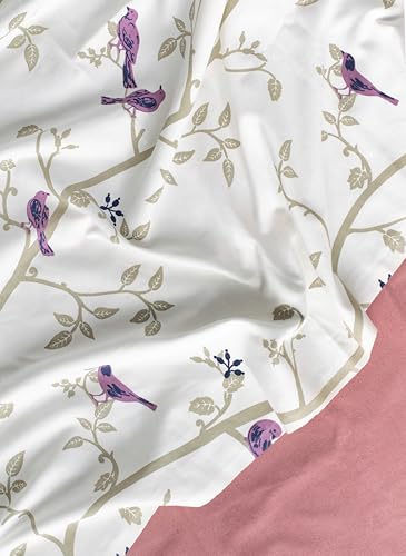 Image of Tranquebar Curtain Co. Window Curtains 5 Feet, 60-65% Room Darkening, Pink Bird Print,Cotton Curtains for Window,Cotton Curtains 5 Feet Set of 3,BackTab Loops,Design Yori Red combo (152 cm) - Set of 3