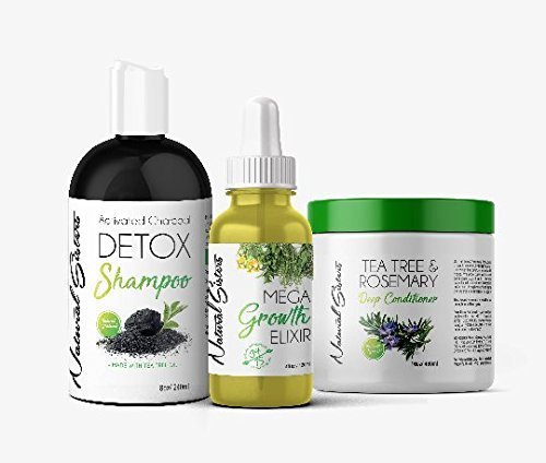 Natural Mini Hair Growth Kit : 3 Pcs Set -Mega Growth Elixir Oil Handmade With Organic Herb & Essential Oils - Thinning Hair Made in USA