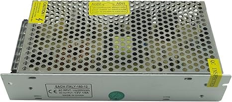SQUADO Alimentatore stabilizzato 12V 15A, 220V, con trimmer e dissipatore interno [Classe di efficienza energetica A]