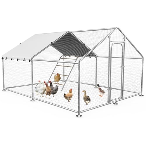 Image of 9.9x9.9 FT Large Metal Chicken Coop, Walk-in Poultry Run Enclosure