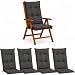 BURI Hochlehner Auflagen 4er Set 120x50x5cm Anthrazit Gartenstuhlauflagen