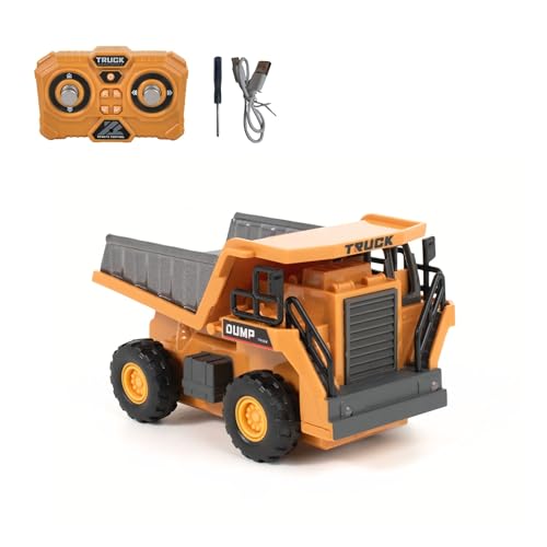 Image of Rumble 1:64 RC Dump Truck, 6 Channel Rc Truck 4x4, Toy for Kids, Rechargeable Engineering Car, Heavy Duty Machine Construction Toy with Lights & Music (Yellow)