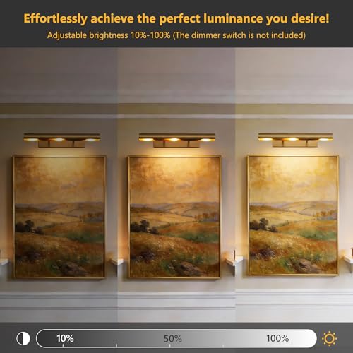 Image of 18in Hardwired Picture Light for Wall Set of 2 Brass Art Light, Adjustable 270 Gold Dimmable Library Light Gallery Light Art Deco Sconce Lights for Museum Painting Photo Artwork