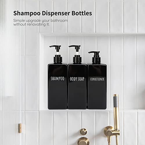Segbeauty Square Soap Dispenser Black, 3pcs 16.9oz Refillable Shampoo and Conditioner Bottles, 500ml Empty Reusable Plastic Pump Bottle Bathroom Shower Dispenser Set for Body Wash Liquid Gel Lotion2