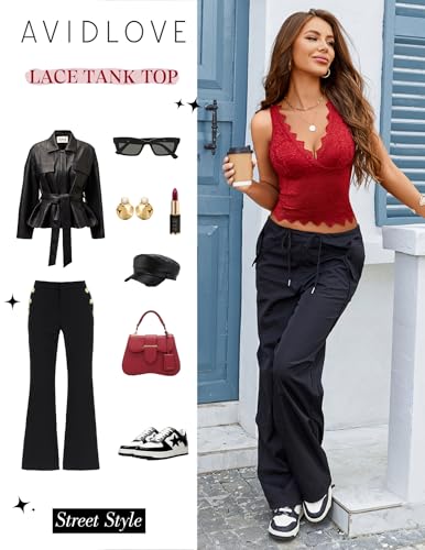 Image of Avidlove Lace Tank Tops for Women Summer Going Out Tops Y2k Sexy Lace Top