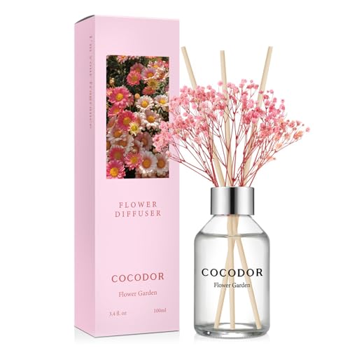 COCODOR Flower Reed Diffuser Set / 3.4oz / Flower Garden/Scent Diffuser with Sticks Home Fragrance Reed Diffuser for Bathroom Shelf Decor