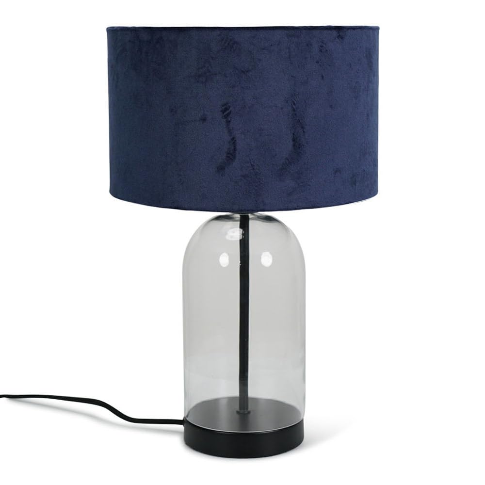 Valuelights Navy | Glass And Black Metal Bedside Table Lamp With A Blue Velvet Lampshade | Home Décor, Bedside & Desk Lamp