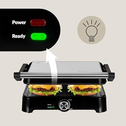 ZEEGMA GRILL CHEF BASE 2-in-1 Elektro-Kontaktgrill und Toaster für Paninis, Toast, Steaks, Gemüse, Leistung 2000 W, Antihaftbeschichtung, Temperatur- und Neigungswinkelverstellung – Bild 8