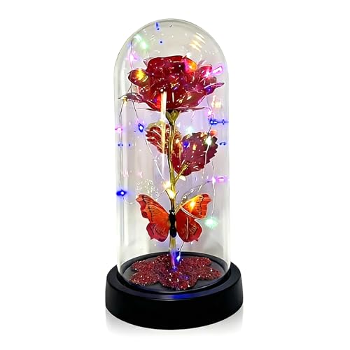 Rosa eterna en cúpula de vidrio con luz LED miniatura 1