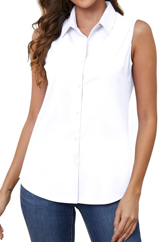 Wrinkle Free Womens Sleeveless Button Down Shirts for Women Stretch Business Office Formal Work Blouses Tops
