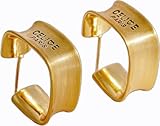 Women's CZ initials luxury designer gold earrings, 14K lightweight brushed gold craft unique earrings, French fashion hypoallergenic gold plated earring jewelry, great gift for birthdays, anniversaries, Valentine's Day, Mother's Day