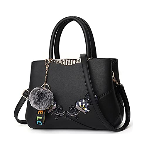 Women Soft Synthetic PU Leather Female Contrasting color Fur ball Totes Clutches Shoulder Diagonal Crossbody Bags