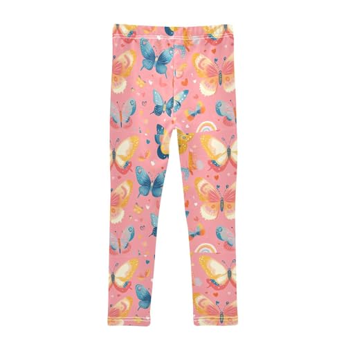 Gold Blue Butterfly Rainbow Girls Leggings Kids Yoga Pants Dance Active Tights 4T2