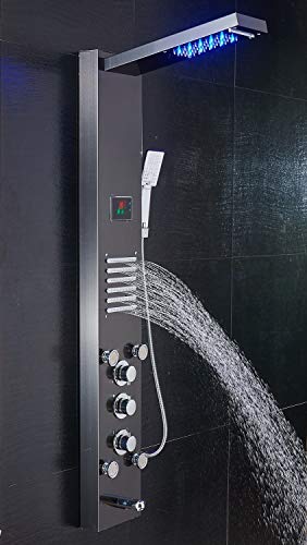 Led Shower Panel Tower, Rainfall Shower Head With Rain Massage Body Jets Shower System, Black #TOP4