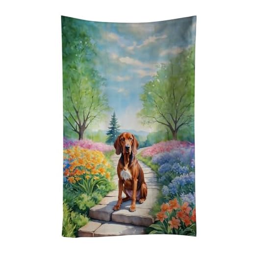 Caroline's Treasures Redbone Coonhound Spring Path Kitchen Towel Dish Cloths Guest Hand Towel Decorative Bathroom Towel for Face,Tea, Dishcloth, Kitchen and Bath