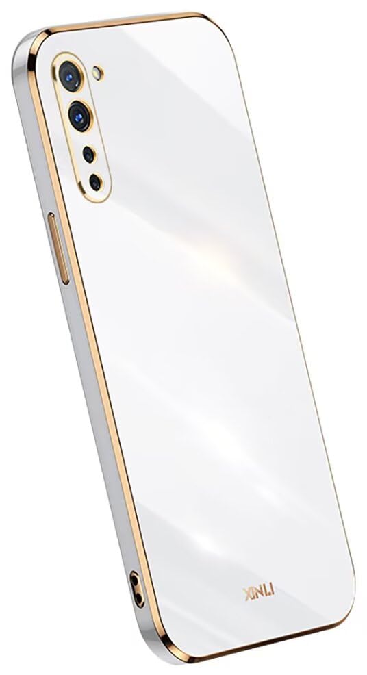 Topme Custodia in Silicone per OPPO Find X2 Lite (6.4' Inches), [ Cover per Telefono in Stile Bordo Dorato] - Bianco