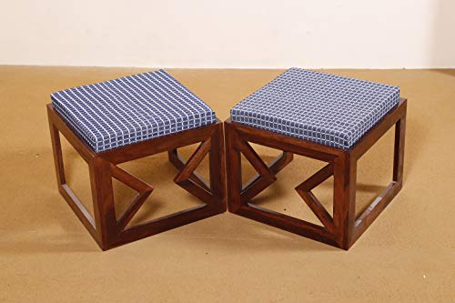 Image of Jangid Handicraft Solid Sheesham Wood Coffee Table with 2 Stool | Rectangle Sofa Centre Table with Stool | Tea Center Table with 2 Stools for Living Room | Patio Teapoy Table with Two Puffy | Mahogany