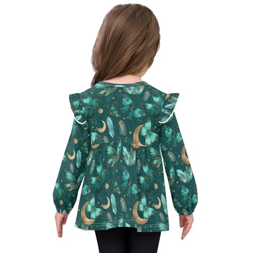 Butterflies Full Moon G Girls Shirts Cotton Long Sleeve Ruffle Toddler Tee Tops4