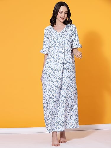 Image of OOMPH! Cotton Blend Nighty for Women's | Night Gown | Nighty | Nightdress | Maxi Dress | Sleepwear | Gown for Women | Nighties | Sleepwear