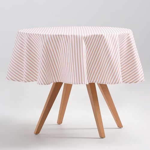 GAMUSI Nappe anti-taches ronde en tissu de coton imperméable à rayures saumon, 155x155 cm