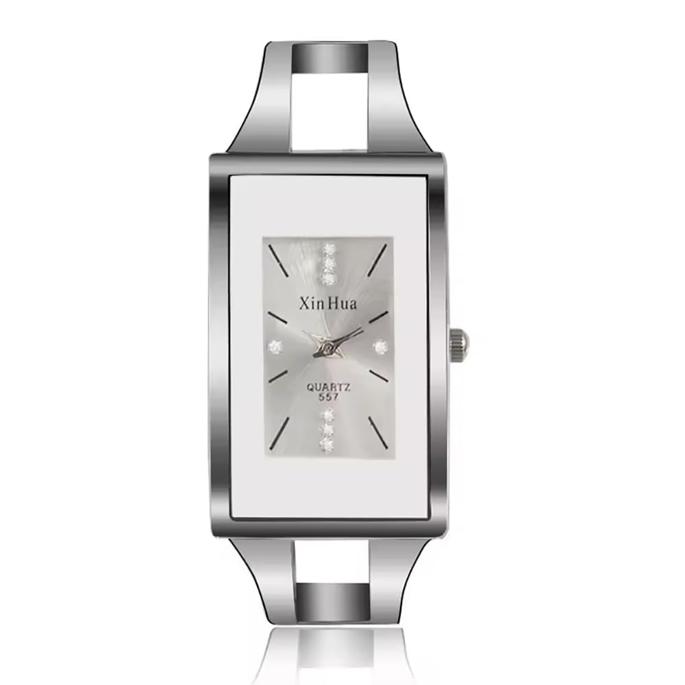 XinHua Spangenuhr Damen Silber Rechteckig - Elegante Damenuhr mit Ziersteinen - Uhr Damen im Art-Déco-Stil - Klassisch für Alltag & stilvolle Auftritte