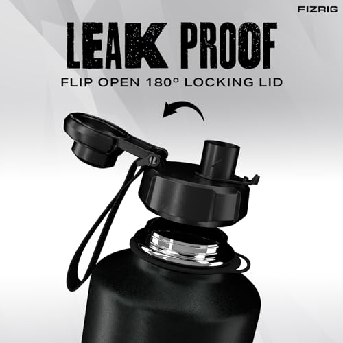 FIZRIG Stainless Steel Water Bottle, Black, 1800 ml - Image 3