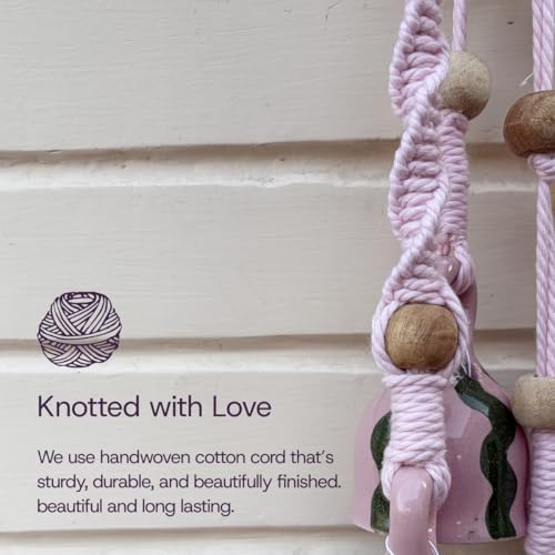 Image of Mundane | Macrame Bell Hanging with Handpainted Ceramic Bells | Wall & Balcony Home Decor (Pink Macrame- Gulabo)