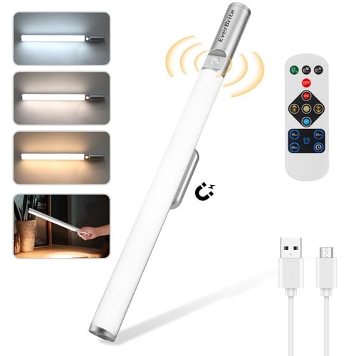 EverBrite 88LED Under Cabinet Lighting, Remote Control Motion Sensor Light Indoor, 3 Color Temperatures & Dimmable, 2600mah Rechargeable Magnetic Under Counter Lights for Kitchen, Bedroom, Stairs